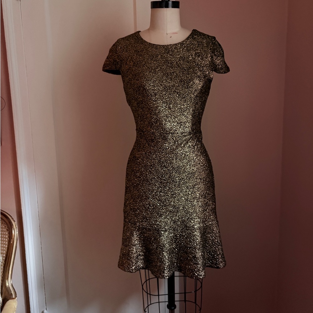 🥀 MICHAEL Michael Kors Metallic Gold/Black Shimmer Fit & Flare Dress | M 🥀
